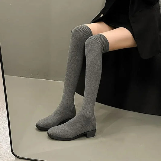 Bottes Hautes Femme Tricotées 👢 Élastiques &Élégantes