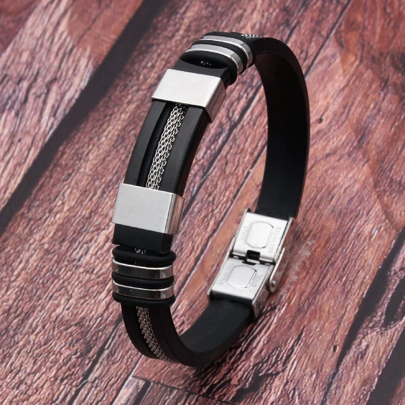Bracelet Homme Acier & Silicone – Style Punk Moderne