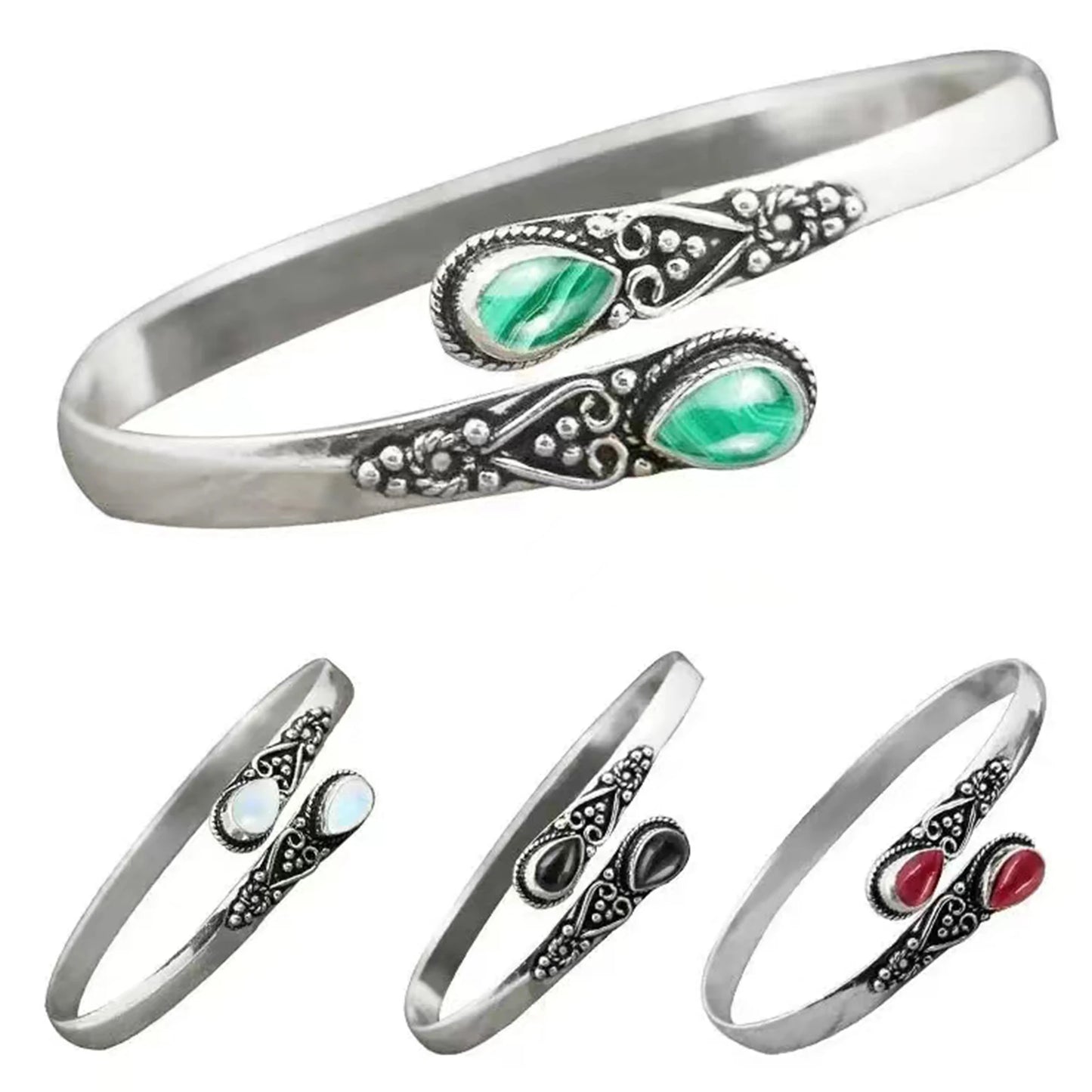 Bracelet Manchette Vintage Cristal – Argent Ajustable
