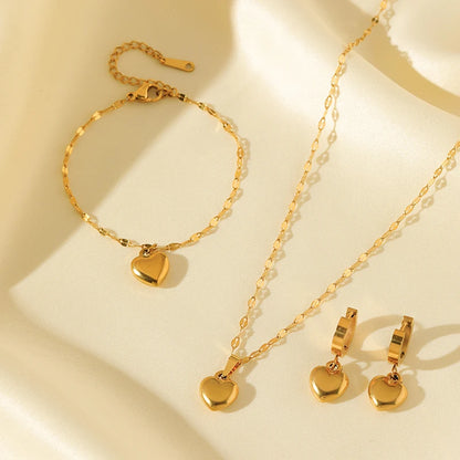 Set Bijoux Cœur Femme – Collier, Bracelet & Boucles Plaqué Or 18K