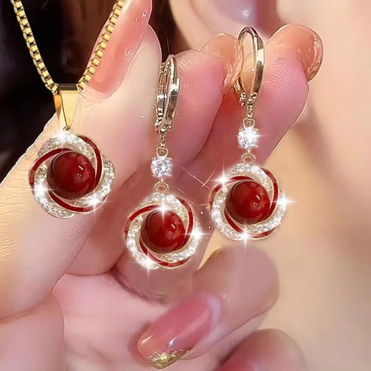 Parure Bijoux Femme Zircon – Collier & Boucles Élégantes 3 Pièces
