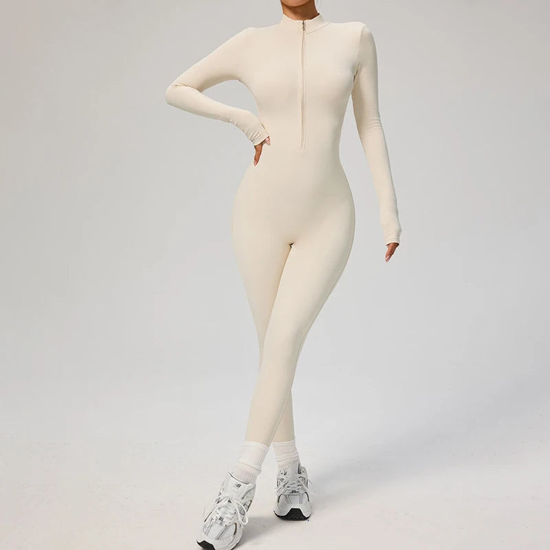 Combinaison Yoga Femme – One Piece Fitness Zip Manches Longues