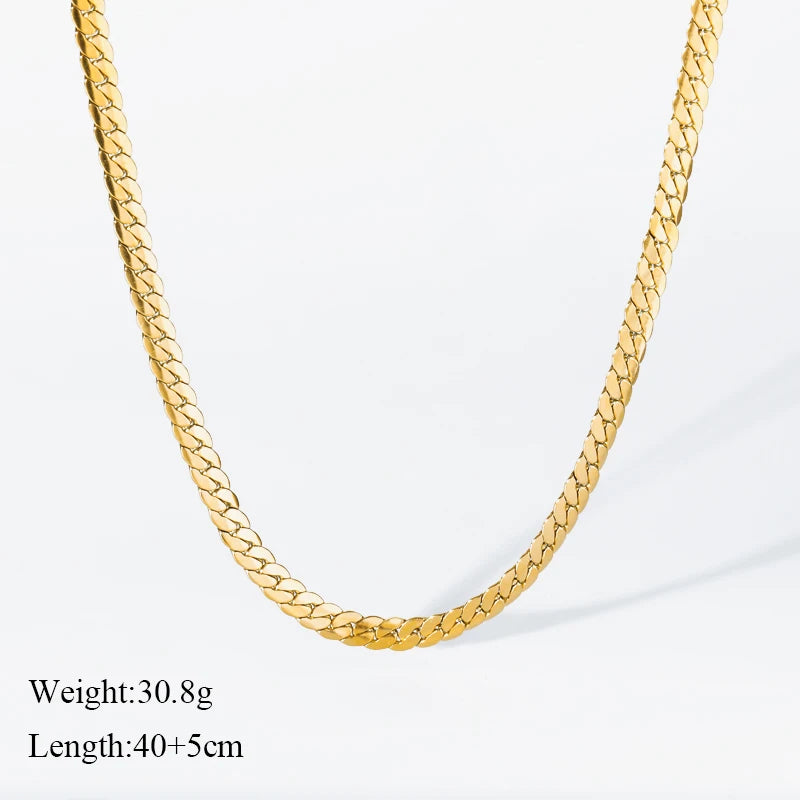 Set Collier & Bracelet Dorés Femme – Chaîne Plate Acier Inoxydable