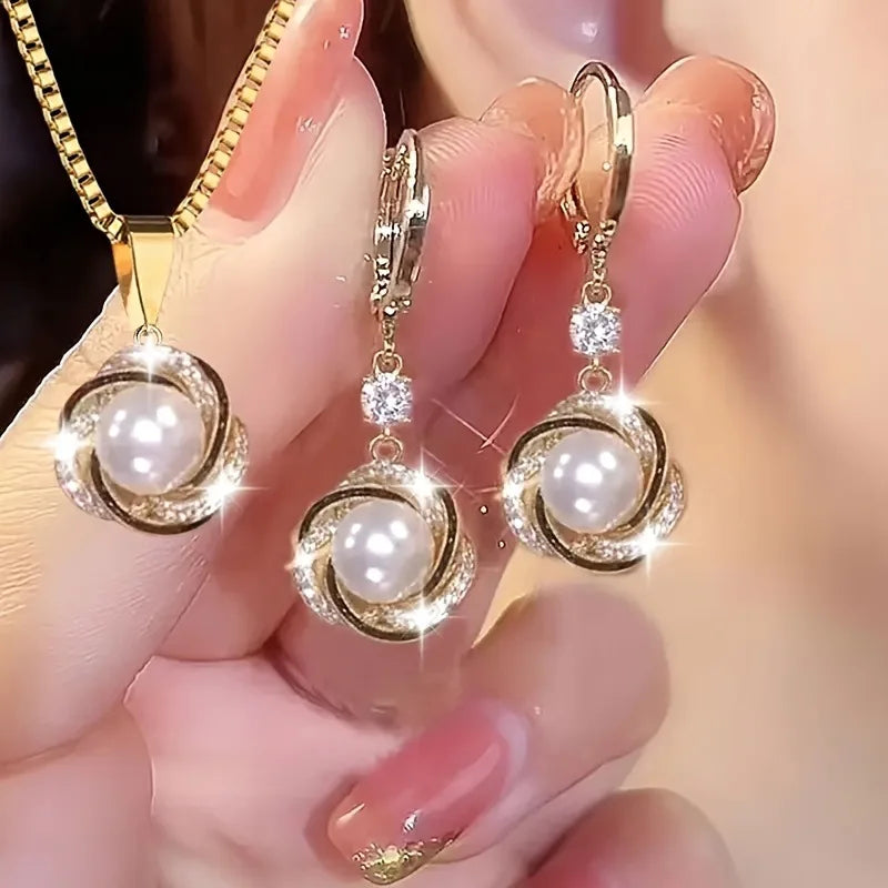 Parure Bijoux Femme Zircon – Collier & Boucles Élégantes 3 Pièces