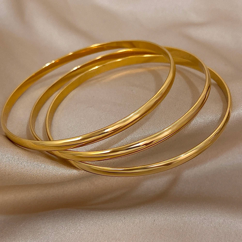 Lot 3 Bracelets Joncs Dorés 18K – Minimalistes Waterproof