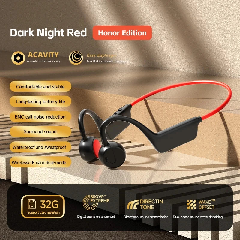 Écouteurs Sport Bluetooth 5.4 Open-Ear – Type Conduction Osseuse, IPX8 & Running