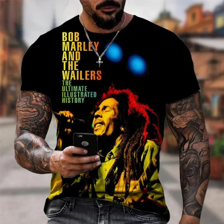 T-shirt à Manches Courtes et Col Rond pour Homme, Cool Rock, Bob, Marley, Imprimé, Rue, Hip-Hop, Personnalité