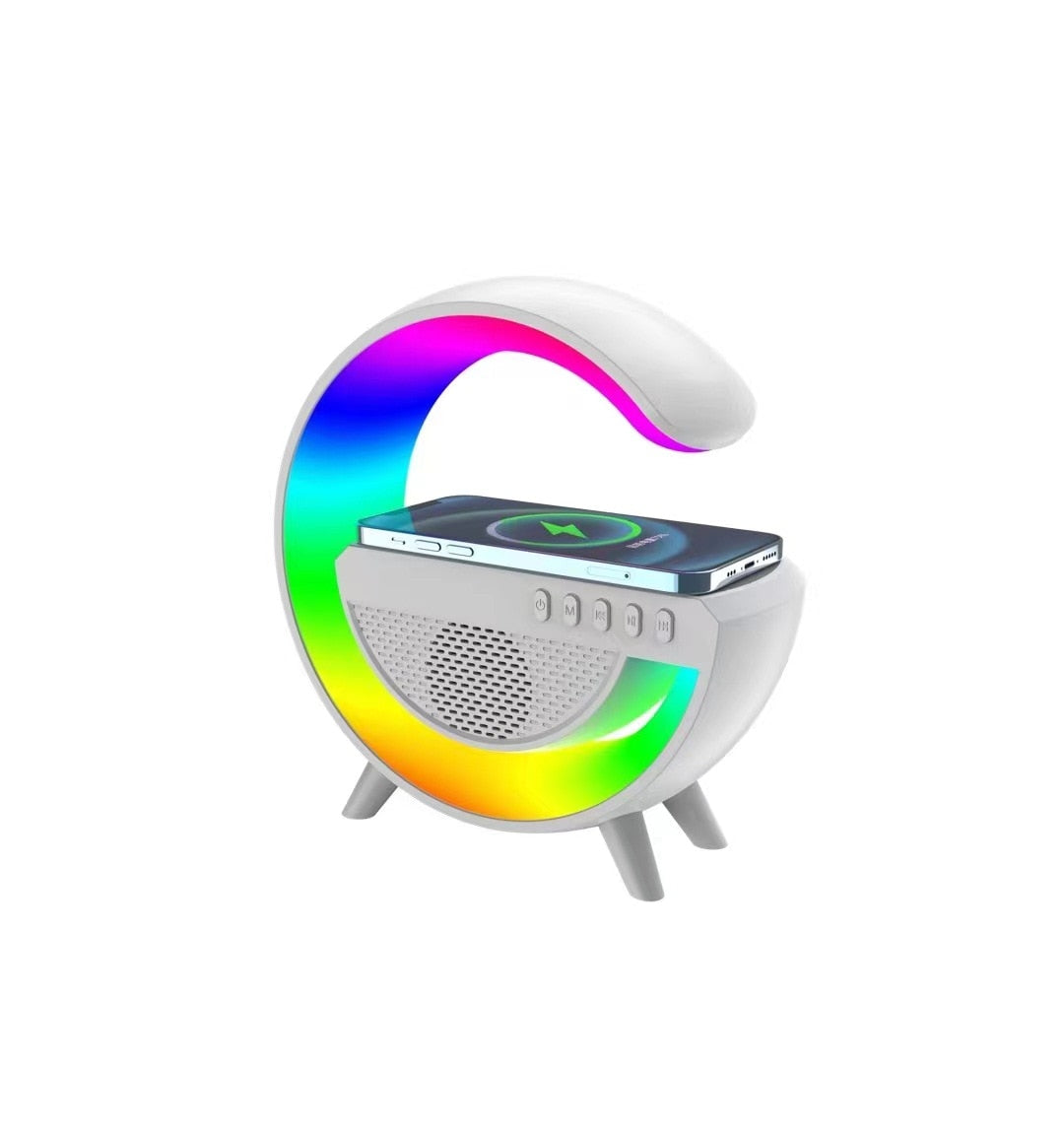 Support de chargeur sans fil multifonctionnel avec haut-parleur, veilleuse TF RGB, station de charge rapide pour tous types de smartphones