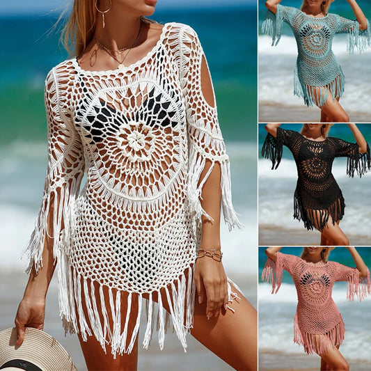Robe de Plage Femme Crochet – Cover-up Sexy à Franges Été