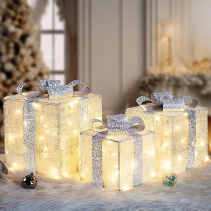 Boîtes lumineuses de Noël 🎁 – Lot de 3 décorations festives