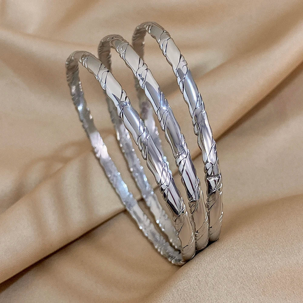 Lot de 3 Bracelets Joncs Dorés Femme – Acier Inoxydable Torsadé