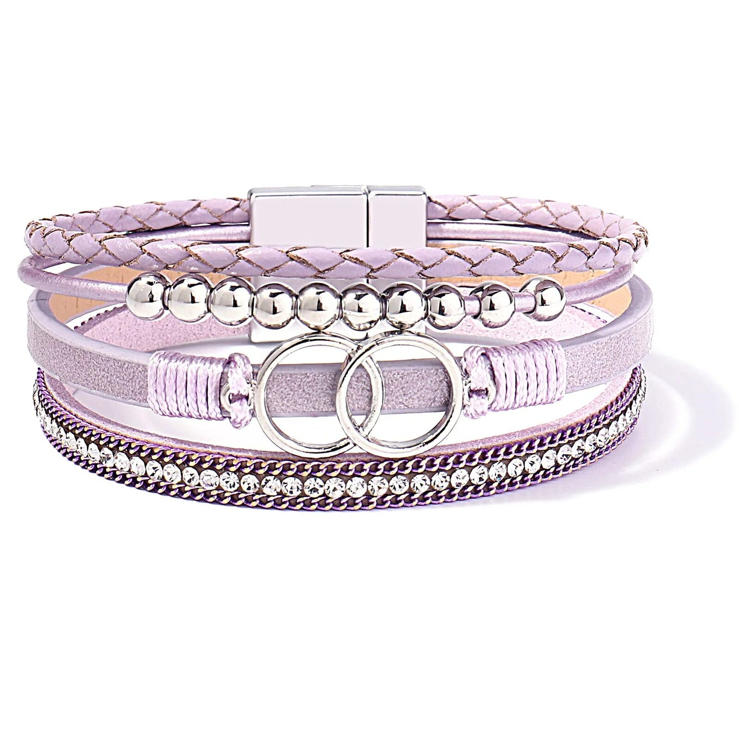 Bracelet en cuir tissé multicouche pour femmes, 17 Styles, couleurs assorties, Double boucle magnétique, ornements pour la main