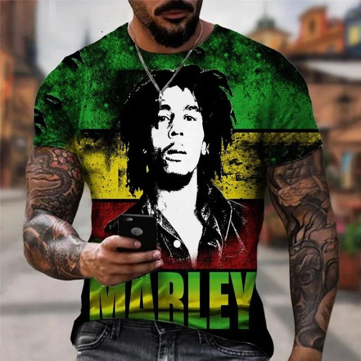 T-shirt à Manches Courtes et Col Rond pour Homme, Cool Rock, Bob, Marley, Imprimé, Rue, Hip-Hop, Personnalité