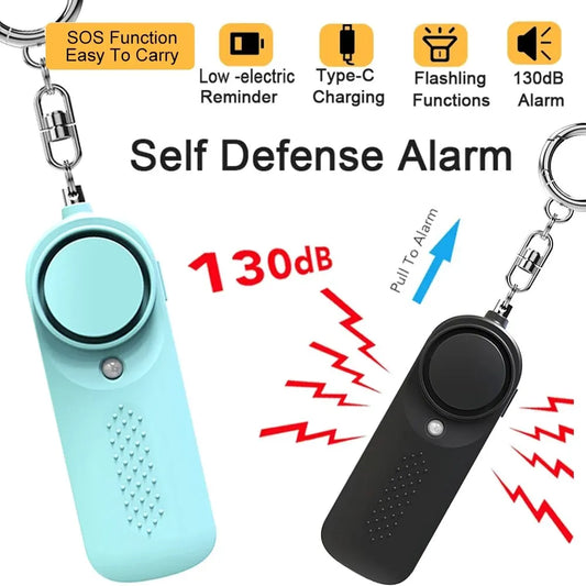 Alarme autodéfense,anti-agression,acoustique, 130db, batterie AAA, lumières LED et flash acoustique, alarme de sécurité, porte-clés pour femmes, filles et personnes âgées