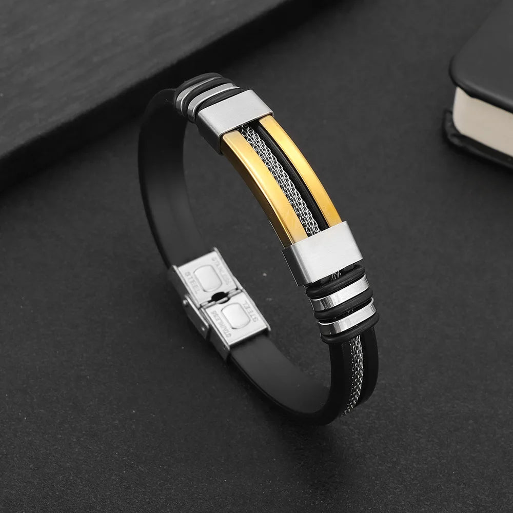 Bracelet Homme Acier Inoxydable & Silicone – Style Hip Hop