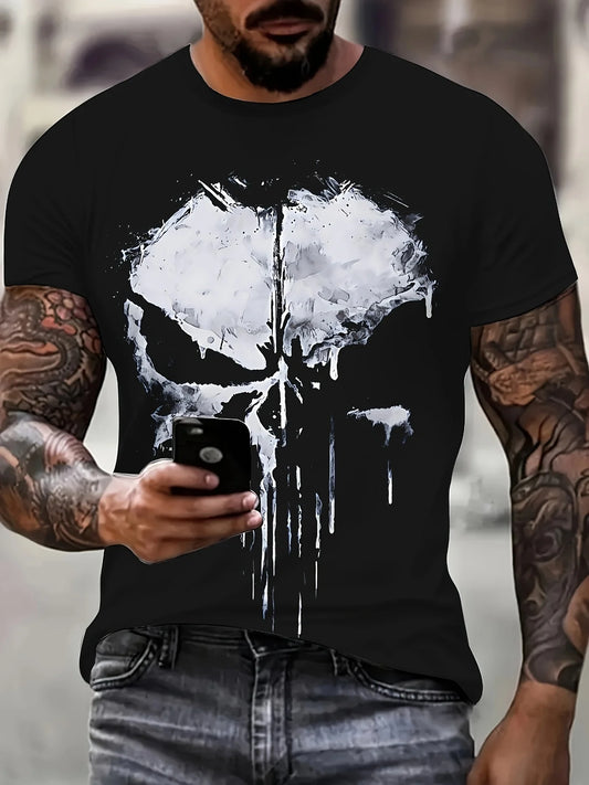 T-shirt Homme Noir Crâne – Style Tête de Mort Graphique Été