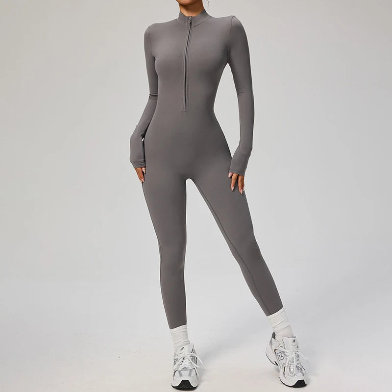 Combinaison Yoga Femme – One Piece Fitness Zip Manches Longues