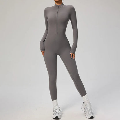 Combinaison Yoga Femme – One Piece Fitness Zip Manches Longues
