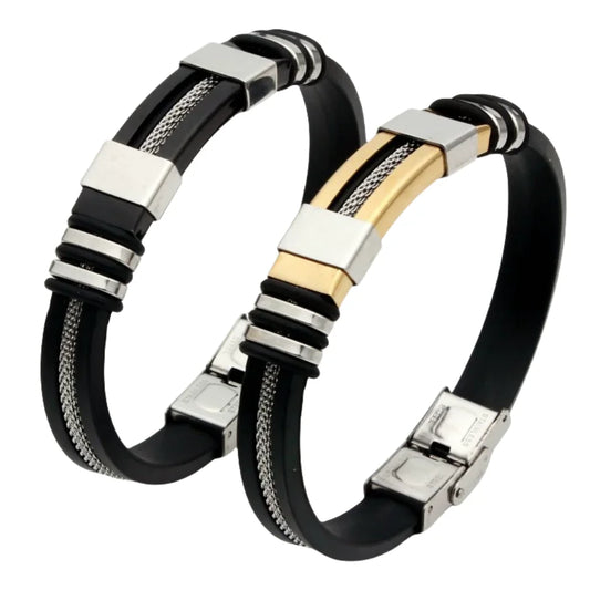 Bracelet Homme Acier & Silicone – Style Punk Moderne