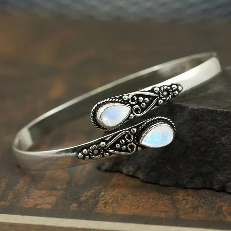 Bracelet Manchette Vintage Cristal – Argent Ajustable