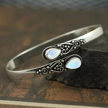 Bracelet Manchette Vintage Cristal – Argent Ajustable