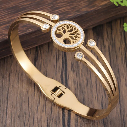 Bracelet arbre de vie en acier inoxydable pour femme, bracelet manchette plante, bracelets féminins, créateur de luxe, bijoux tendance, 2023