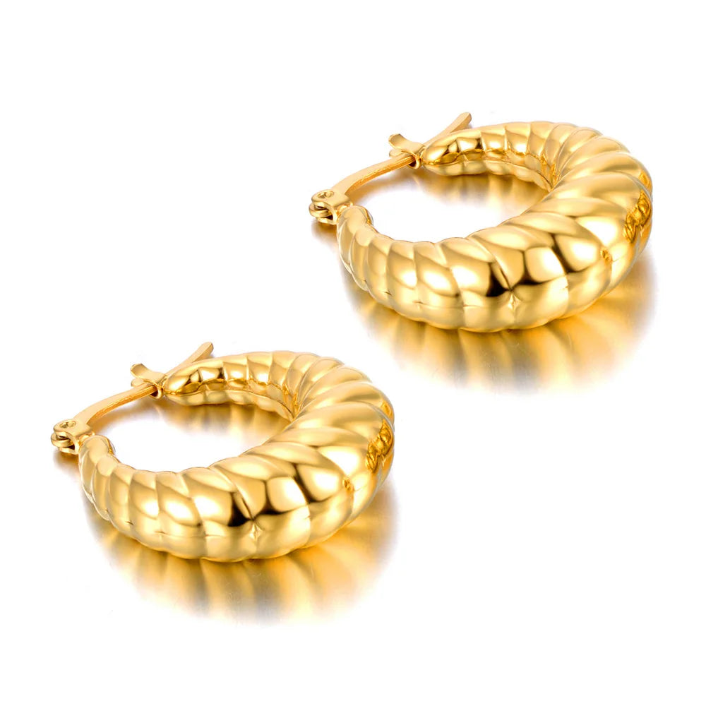 Boucles d’Oreilles Géométriques Femme – Acier Inox Plaqué Or 14K
