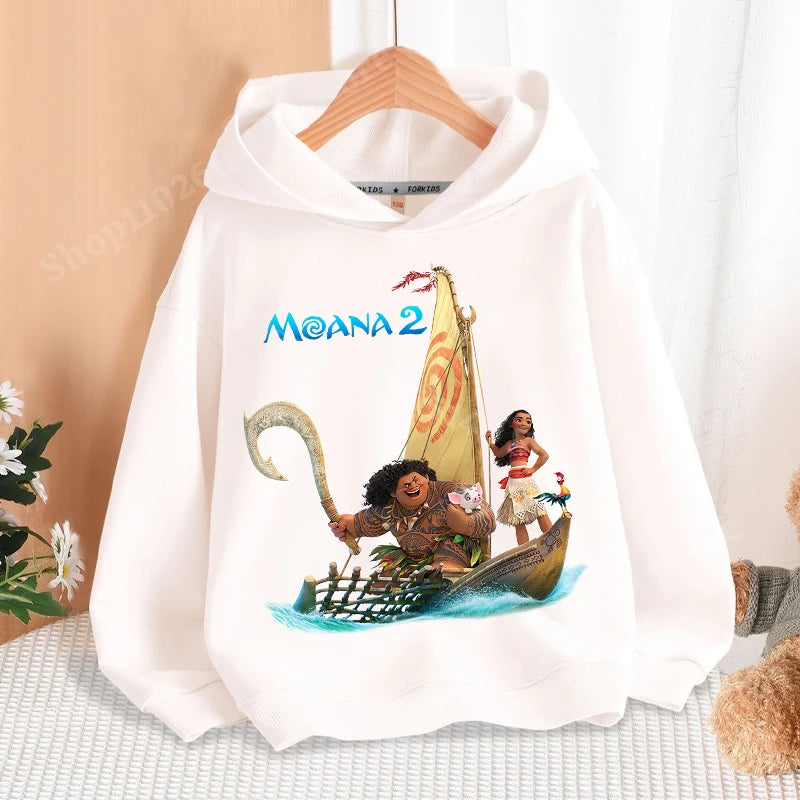 Disney Moana 2 Hoodies Enfants Nouveau Anime Mince Coton Sweat-shirt Garçons Filles Automne Hiver Chaud Pull Enfants Manches Longues