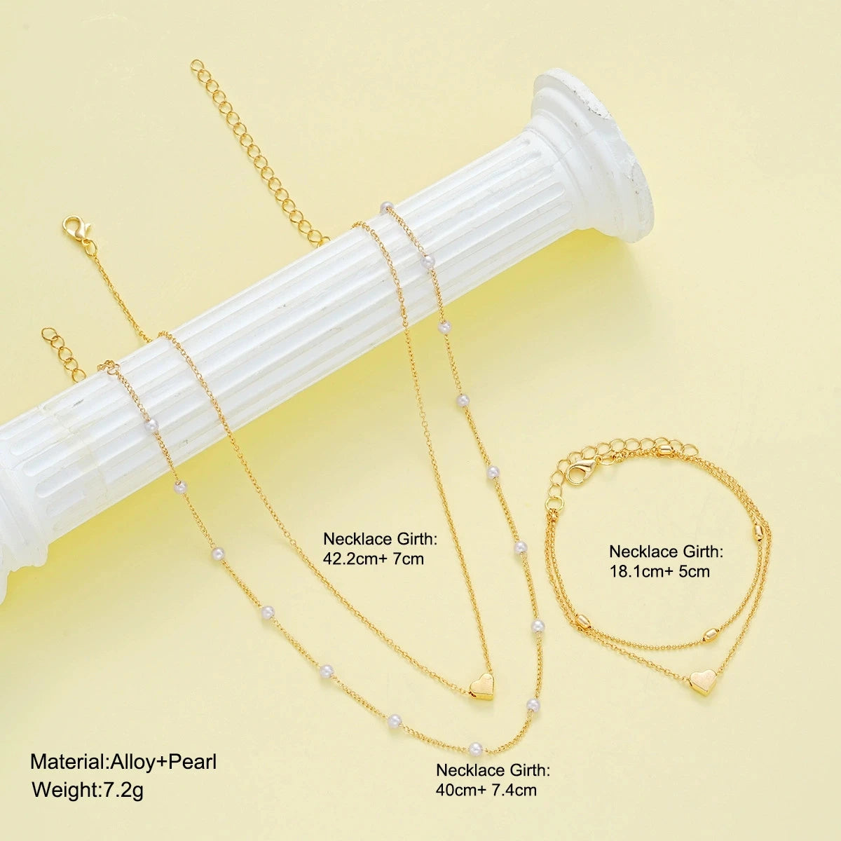 Set Collier & Bracelet Perles Cœur – Doré ou Argenté
