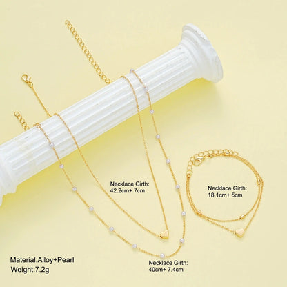 Set Collier & Bracelet Perles Cœur – Doré ou Argenté
