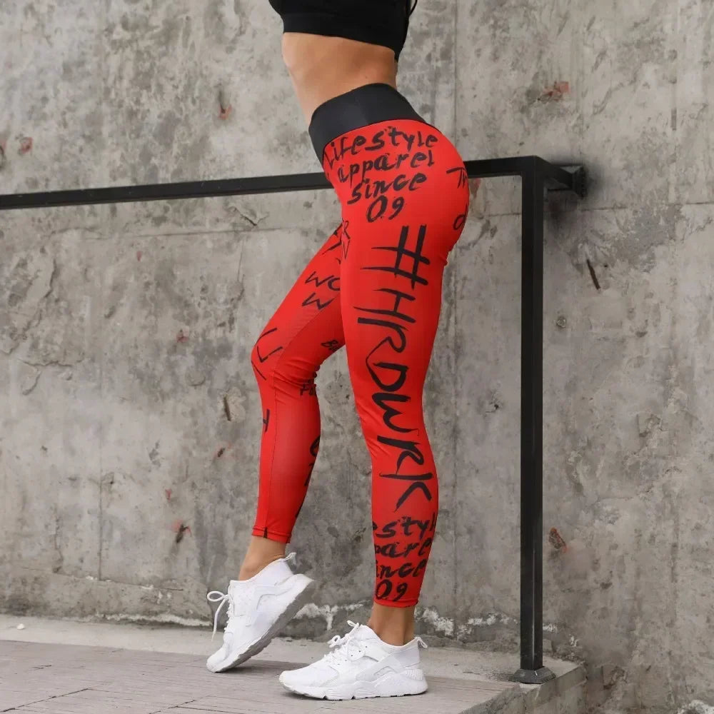 Legging Femme Sport Taille Haute – Push-Up Imprimé Lettres