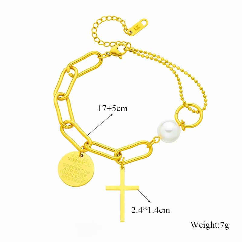 Bracelet Femme Croix & Cœur – Plaqué Or