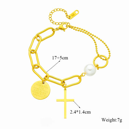 Bracelet Femme Croix & Cœur – Plaqué Or