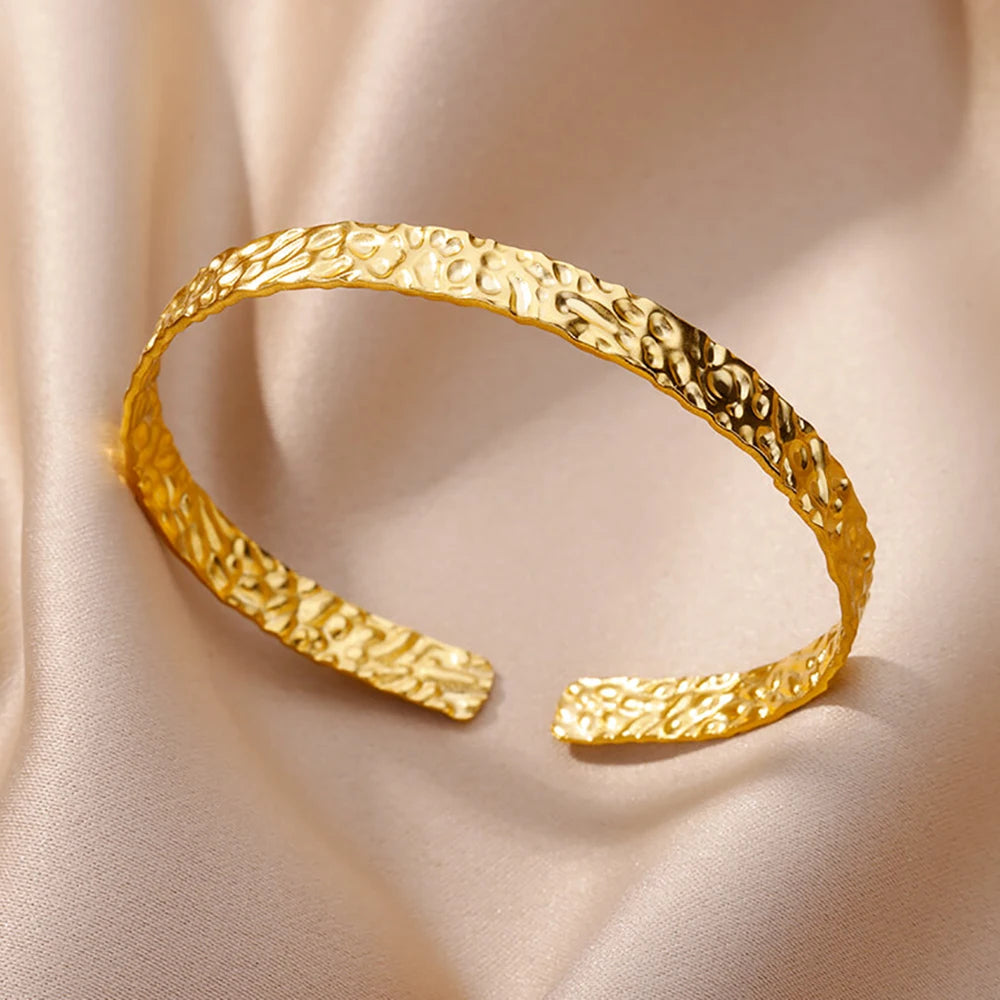 Bracelet Manchette Large Femme Doré – Acier Inoxydable