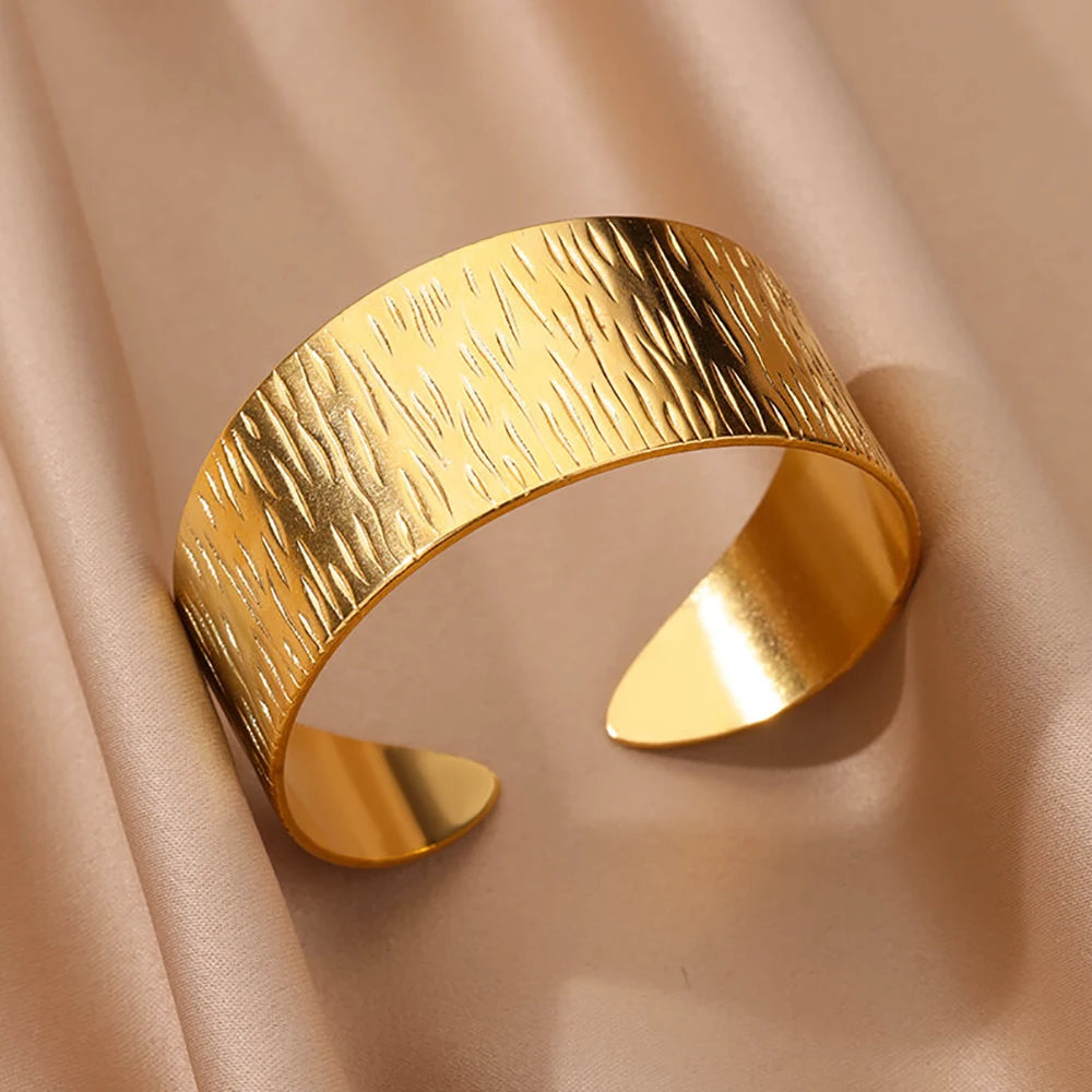 Bracelet Manchette Large Femme Doré – Acier Inoxydable