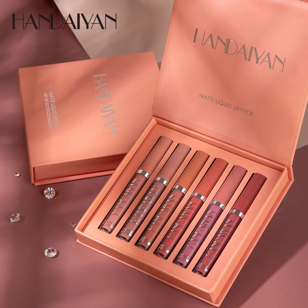 Coffret 6 Rouges à Lèvres HANDAIYAN – Longue Tenue & Anti-Transfert
