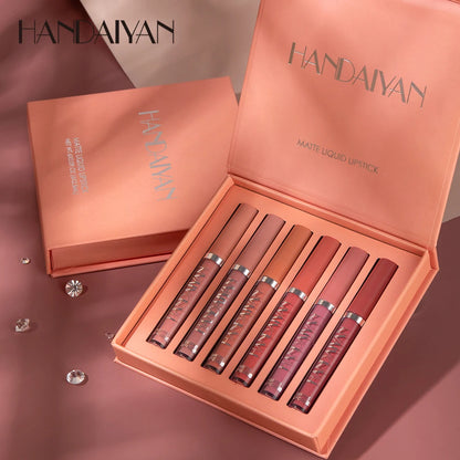 Coffret 6 Rouges à Lèvres HANDAIYAN – Longue Tenue & Anti-Transfert