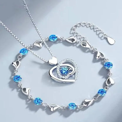 Coffret Bijoux Cœur Bleu – Collier & Bracelet Élégant
