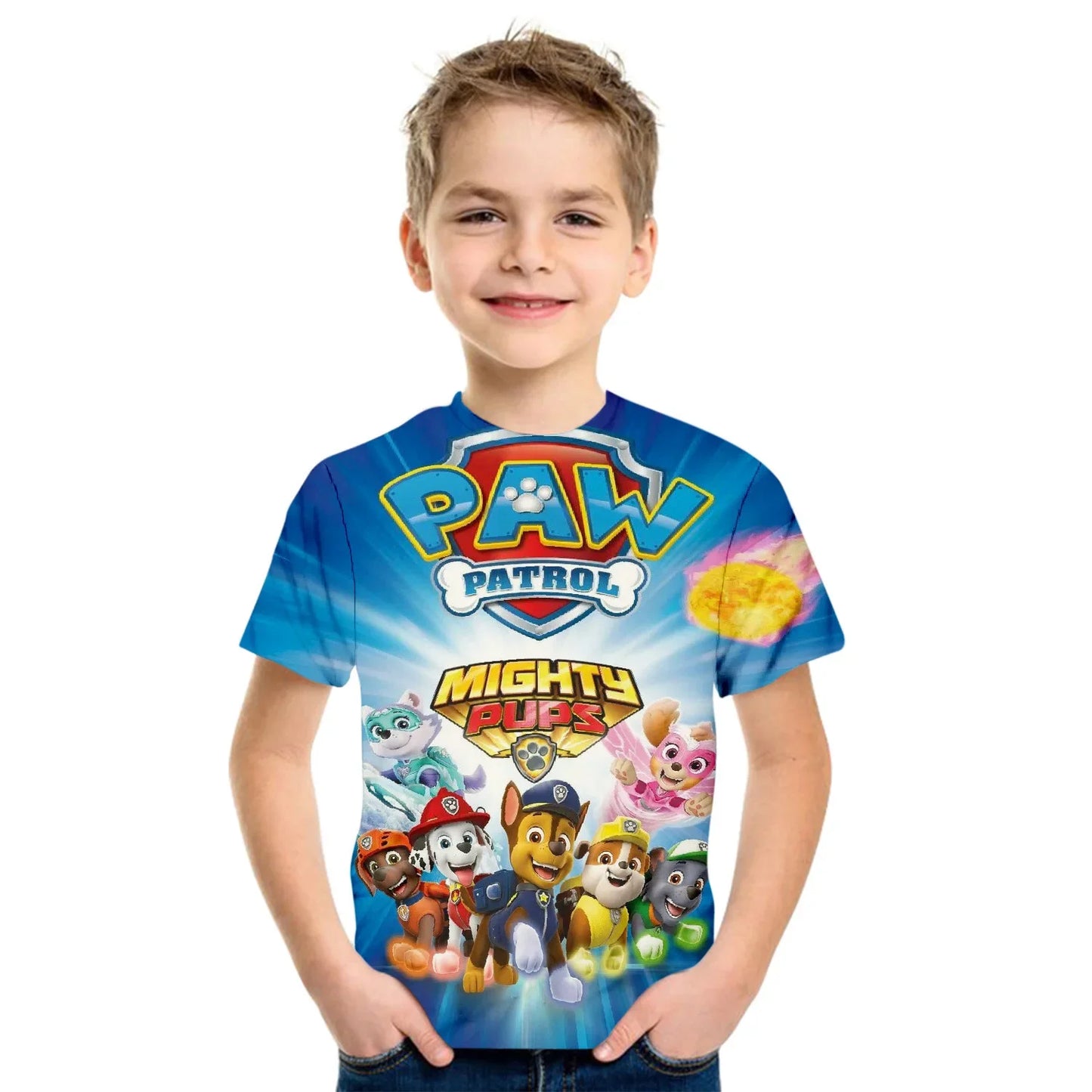 T-shirt Enfant Motif Chien Paw Patrol – Manches Courtes, Style 3D