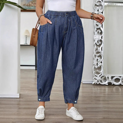 Jean Ample Femme Taille Élastique – Coupe Ballon Rétro Bleu Lavé