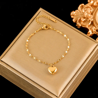 Set Bijoux Cœur Femme – Collier, Bracelet & Boucles Plaqué Or 18K