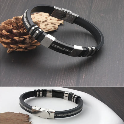Bracelet Homme Acier & Silicone – Style Punk Moderne