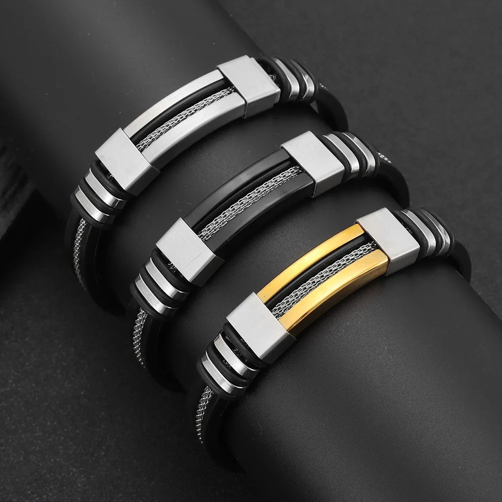 Bracelet Homme Acier Inoxydable & Silicone – Style Hip Hop