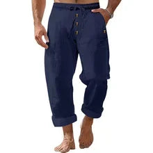 Pantalon Homme Coton Lin – Décontracté Style Américain Plage