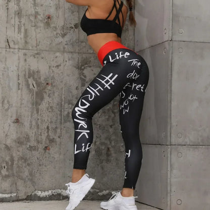 Legging Femme Sport Taille Haute – Push-Up Imprimé Lettres