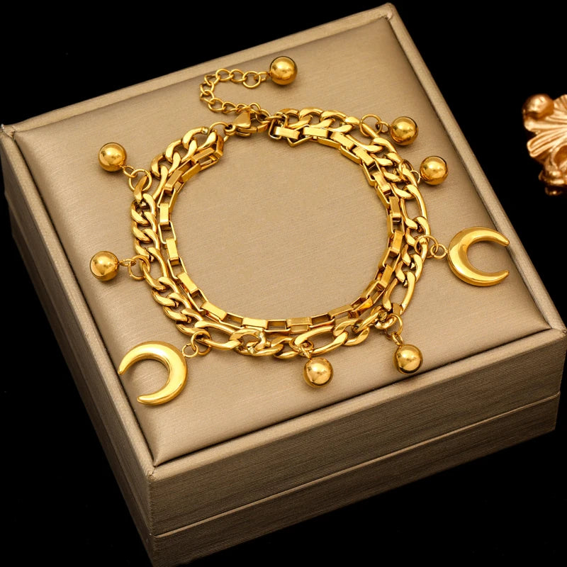 Bracelet Femme Étoiles & Lune – Plaqué Or