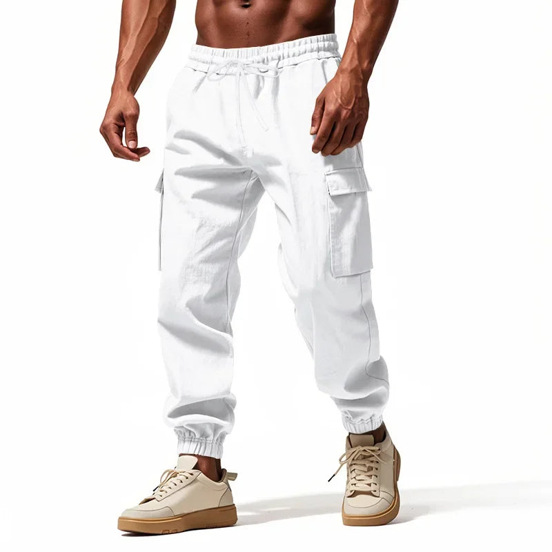 Pantalon Cargo Homme Coton – Décontracté Outdoor, Taille Cordon