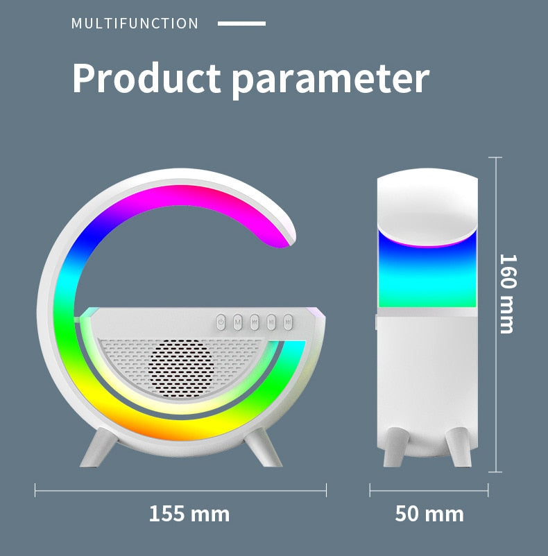 Support de chargeur sans fil multifonctionnel avec haut-parleur, veilleuse TF RGB, station de charge rapide pour tous types de smartphones