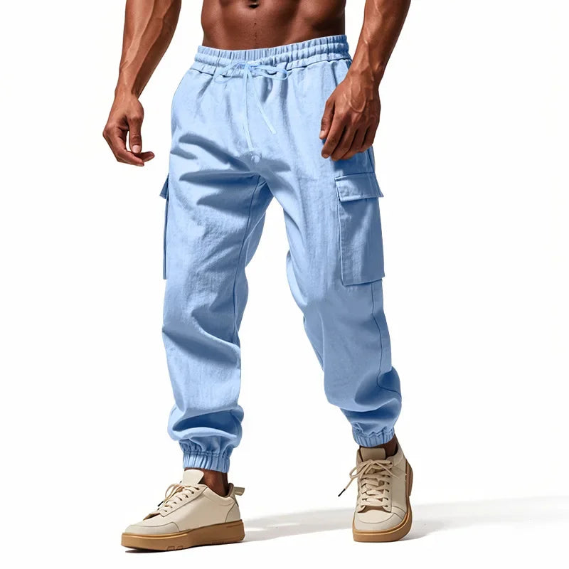 Pantalon Cargo Homme Coton – Décontracté Outdoor, Taille Cordon