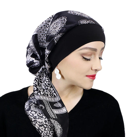 Foulard turban femme 🌸 – Pré-noué, élastique & imprimé chic